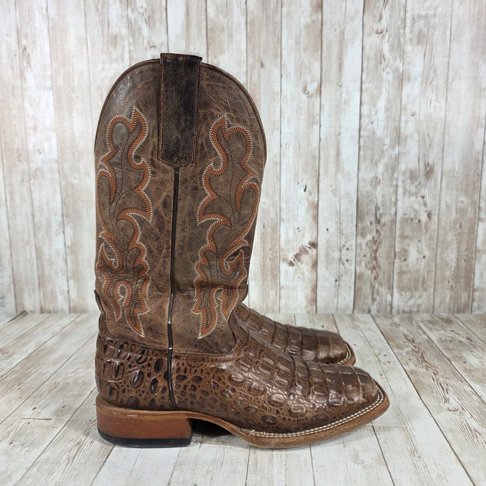 HP Western Cowboy Boots Brown‎ Crocodile Embossed Square Toe kids 6 womens 7.5